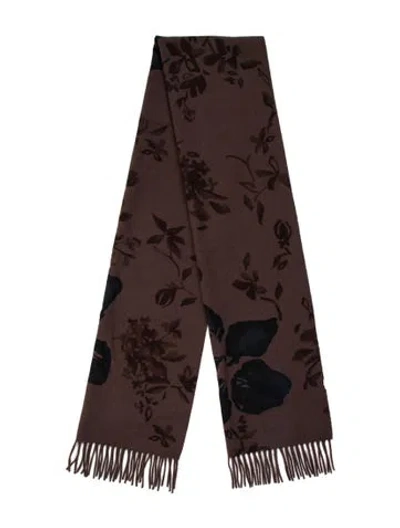 Pre-owned Loro Piana Cashmere Floral Print Scarf In Brown
