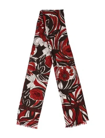 Pre-owned Loro Piana Cashmere Floral Print Scarf In Brown