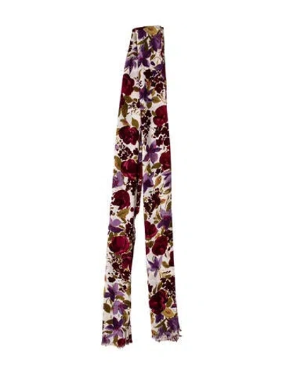 Pre-owned Loro Piana Cashmere Floral Print Scarf In Purple