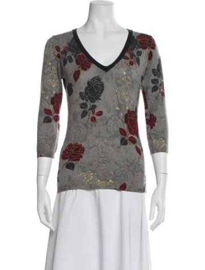 Pre-owned Loro Piana Cashmere Floral Print Sweater In Gray