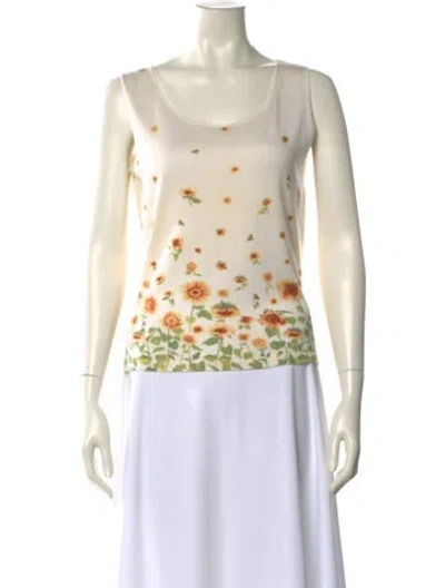 Pre-owned Loro Piana Cashmere Floral Print Top In Neutral