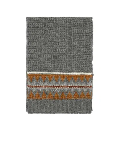 Loro Piana Cashmere Geometric Jacquard Scarf In Gray