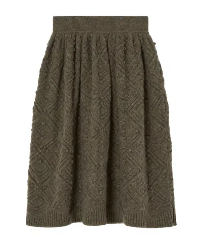 Loro Piana Cashmere Knitted Midi Skirt In Green