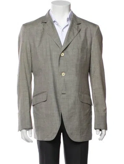 Pre-owned Loro Piana Cashmere Leather Trim Embellishment Blazer In Gray