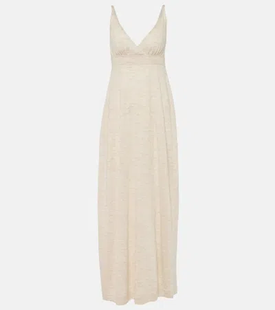 Loro Piana Cashmere, Linen, And Silk Midi Dress In Beige