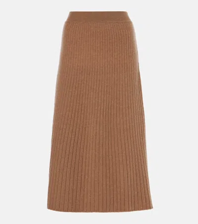 Loro Piana Cashmere Midi Skirt In Brown