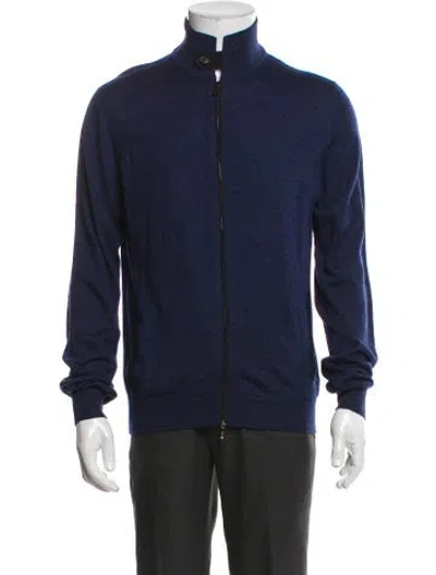 Pre-owned Loro Piana Cashmere Mock Neck Cardigan In Blue