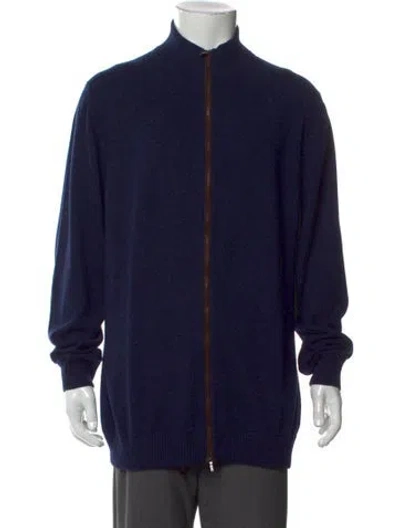 Pre-owned Loro Piana Cashmere Mock Neck Cardigan In Blue