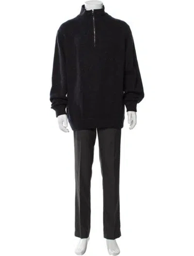 Pre-owned Loro Piana Cashmere Mock Neck Cardigan In Blue