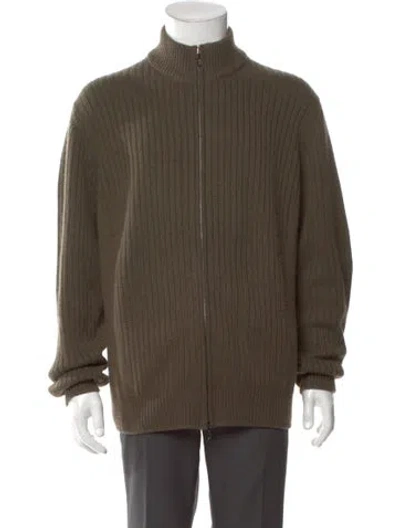 Pre-owned Loro Piana Cashmere Mock Neck Cardigan In Brown