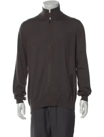 Pre-owned Loro Piana Cashmere Mock Neck Cardigan In Gray