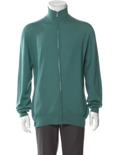 Pre-owned Loro Piana Cashmere Mock Neck Cardigan In Green