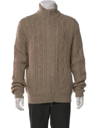 Pre-owned Loro Piana Cashmere Mock Neck Cardigan In Neutral