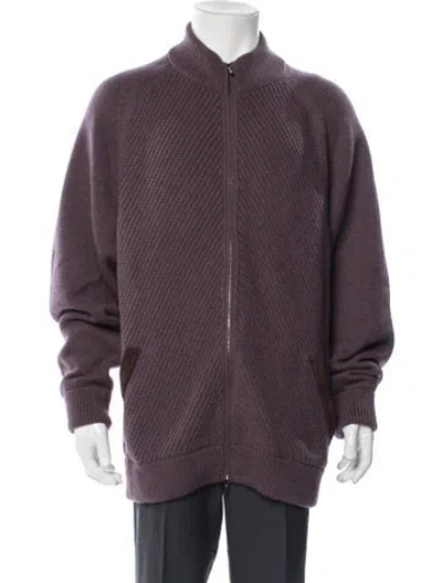Pre-owned Loro Piana Cashmere Mock Neck Cardigan In Purple