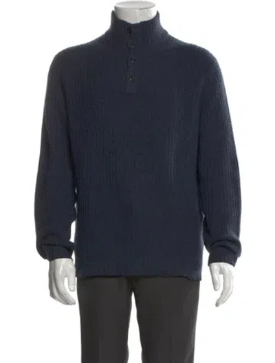 Pre-owned Loro Piana Cashmere Mock Neck Pullover In Blue