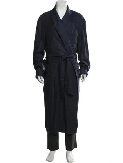 Pre-owned Loro Piana Cashmere Plaid Print Robe In Blue