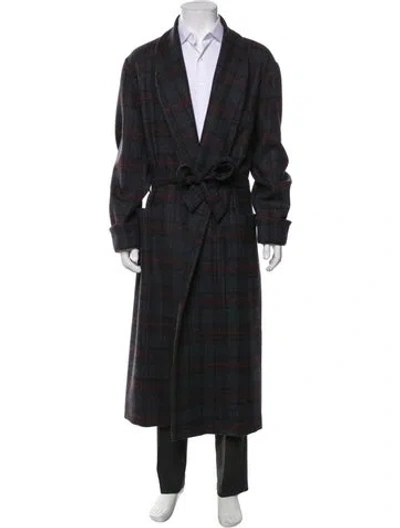 Pre-owned Loro Piana Cashmere Plaid Print Robe W/ Tags In Gray
