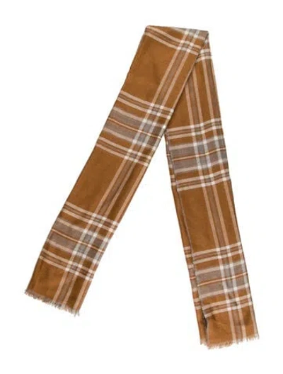 Pre-owned Loro Piana Cashmere Plaid Print Scarf In Brown