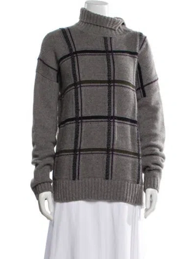 Pre-owned Loro Piana Cashmere Plaid Print Sweater In Gray