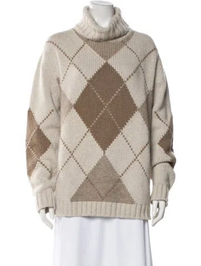 Pre-owned Loro Piana Cashmere Plaid Print Sweater W/ Tags In Neutral