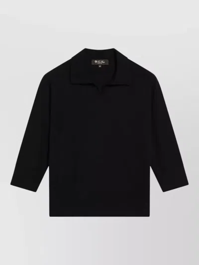 Loro Piana Cashmere Polo Shirt Three Quarter Sleeves In Black