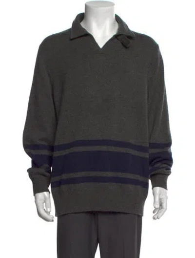 Pre-owned Loro Piana Cashmere Striped Polo Sweater In Gray