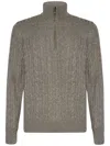 Loro Piana Slim-fit Suede-trimmed Cable-knit Baby Cashmere Half-zip Sweater In Neutrals