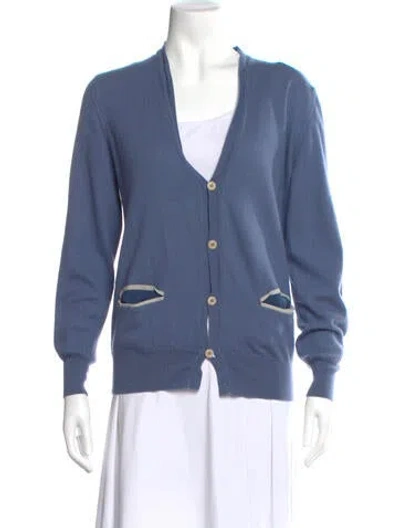 Pre-owned Loro Piana Cashmere V-neck Blouse In Blue