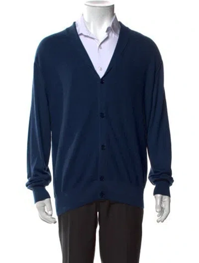 Pre-owned Loro Piana Cashmere V-neck Cardigan In Blue
