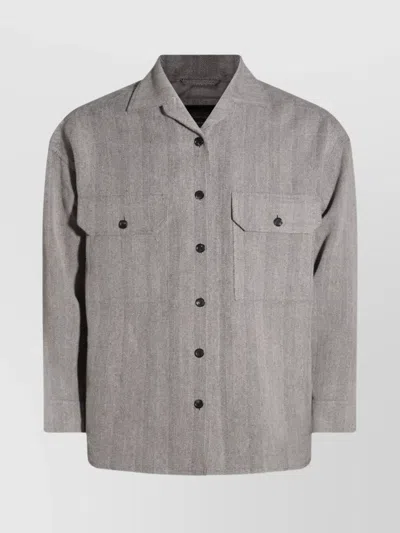 Loro Piana Casual Shirt With Chest Pockets And Collared Neck In Gray