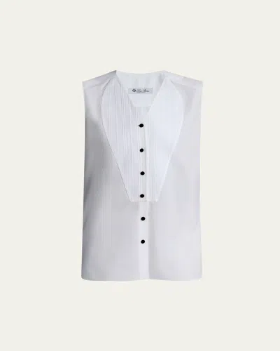 Loro Piana Caylee Sleeveless Poplin Tux Top In White