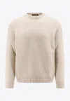 Loro Piana Ribbed Crew Neck Sweater With Long Sleeves In Beige