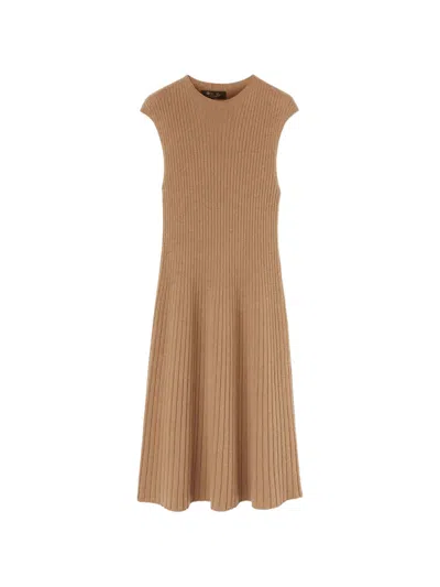 Loro Piana Cervatto Ribbed A-line Midi Dress In Brown