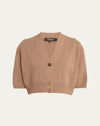 Loro Piana Cervatto Short-sleeve Baby Cashmere Cardigan In Nutmeg See Mel