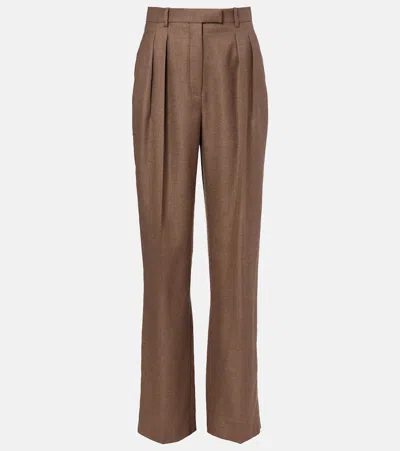 Loro Piana Chad Pleated Cashmere And Silk Wide-leg Pants In Brown