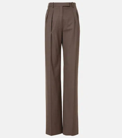 Loro Piana Chad Virgin Wool Wide-leg Pants In Braun
