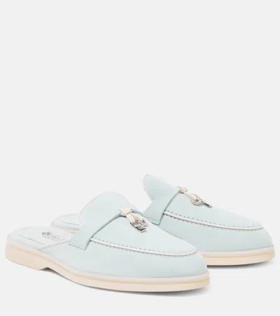 Loro Piana Slippers Charms Walk Babouche Aus Veloursleder In Blau