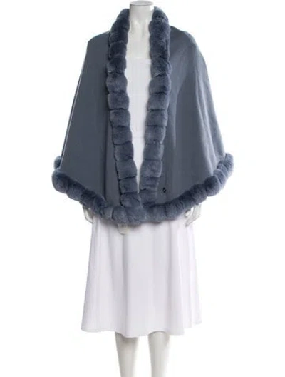 Pre-owned Loro Piana Chinchilla-trimmed Baby Cashmere Scarf In Blue