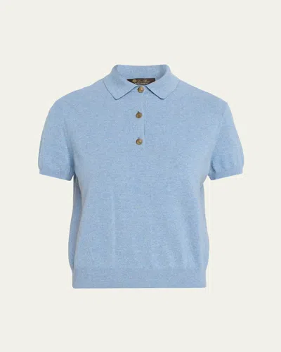 Loro Piana Classic Baby Cashmere Short-sleeve Polo Sweater In Blue