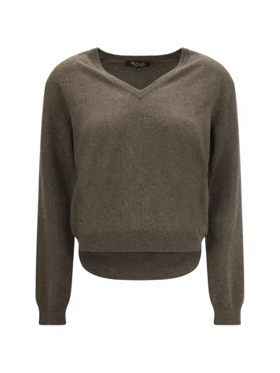 Loro Piana Classic Ribbed-knit V-neck Sweater In Brown