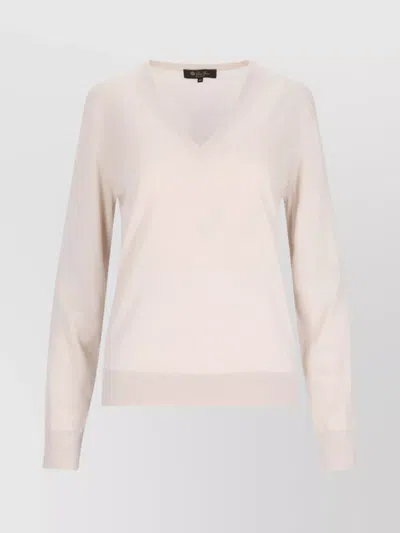 Loro Piana Classic V-neck Knitwear With Ribbed Details In Neutral
