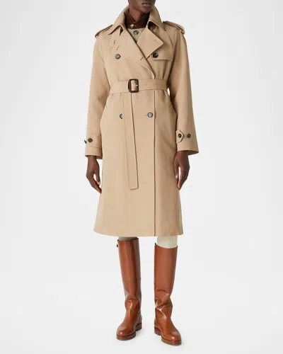 Loro Piana Clive Double-breasted Belted Drill Wool Trench Coat In D0om Brown Sugar San