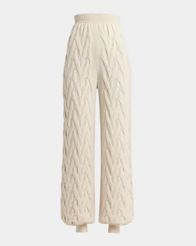 Loro Piana Cocooning Cozy Braids Knit Baby-cashmere Jogger Trousers In Alabaster Cream Melange