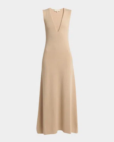 Loro Piana Cocooning Delicate Cashmere-silk Midi Dress In Brown