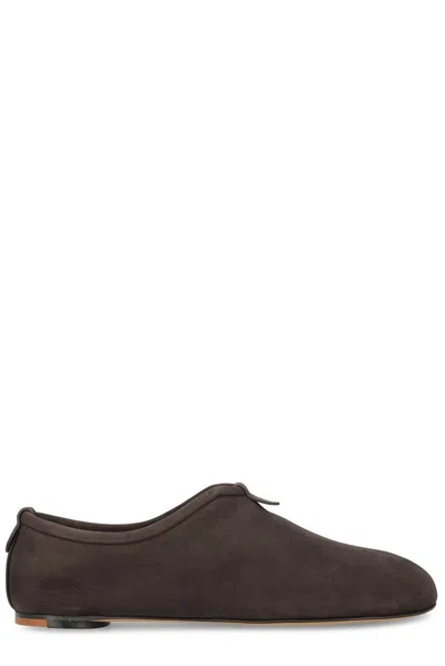 Loro Piana Floaty Leather-trimmed Moccasins In Brown
