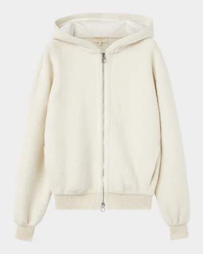 Loro Piana Cocooning Ottoman Cashmere Hooded Zip Jacket In White