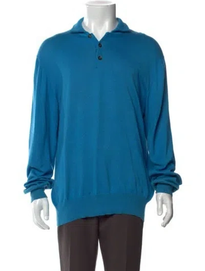 Pre-owned Loro Piana Collar Long Sleeve Polo Sweater In Blue