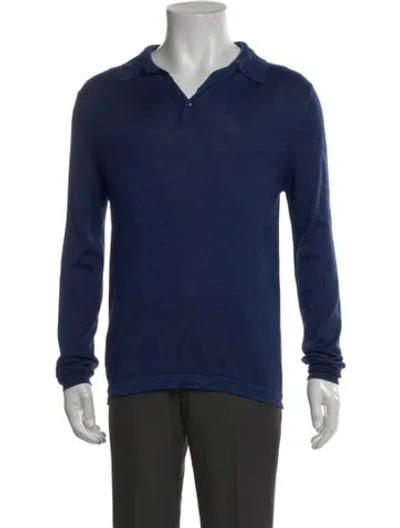 Pre-owned Loro Piana Collar Long Sleeve Polo Sweater In Blue