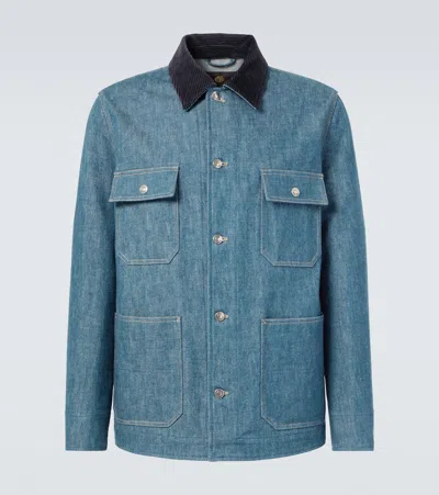 Loro Piana Conley Corduroy-trimmed Denim Jacket In Blue