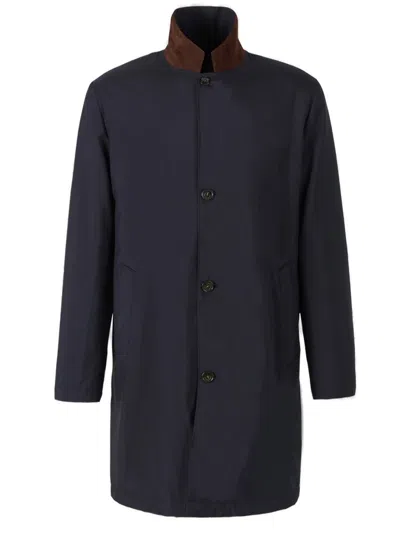 Loro Piana Sebring Windmate Suede-trimmed Storm System Shell Car Coat In Blue